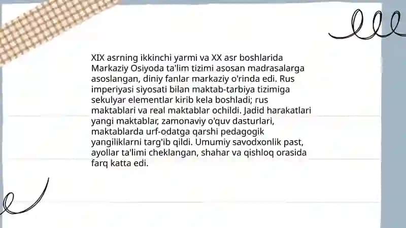XIX asrning ikkinchi yarmi va XX asr boshlarida taʼlim va pedagogik fikrlar 3