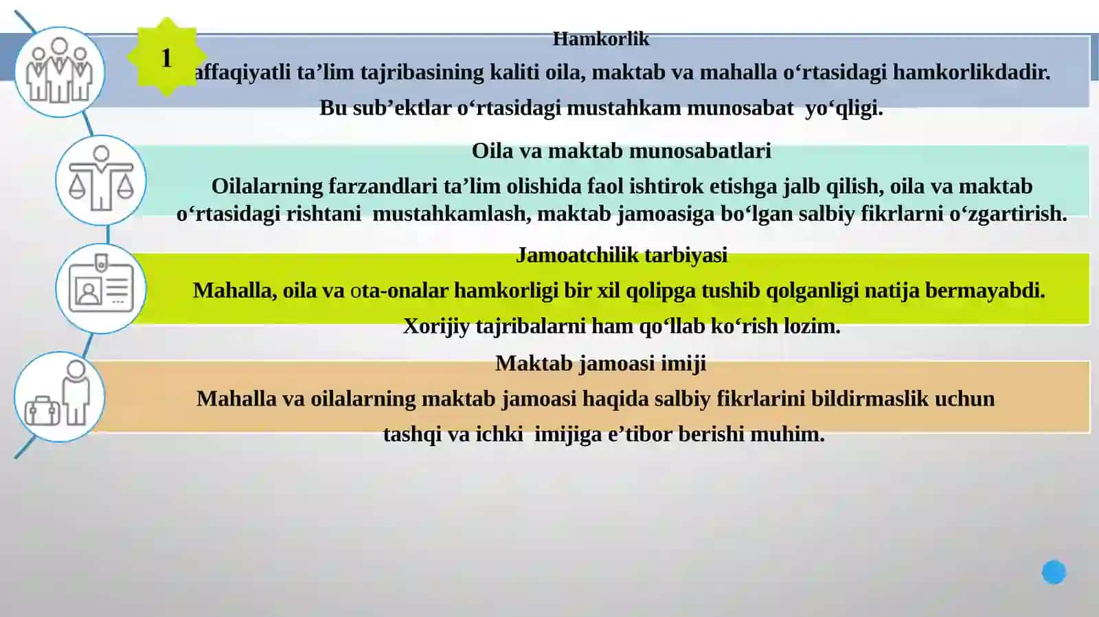 MAKTAB-OILA-MAHALLA HAMKORLIGINI AMALIYOTGA TADBIQ ETISH MEXANIZMLARINI YARATISH 3