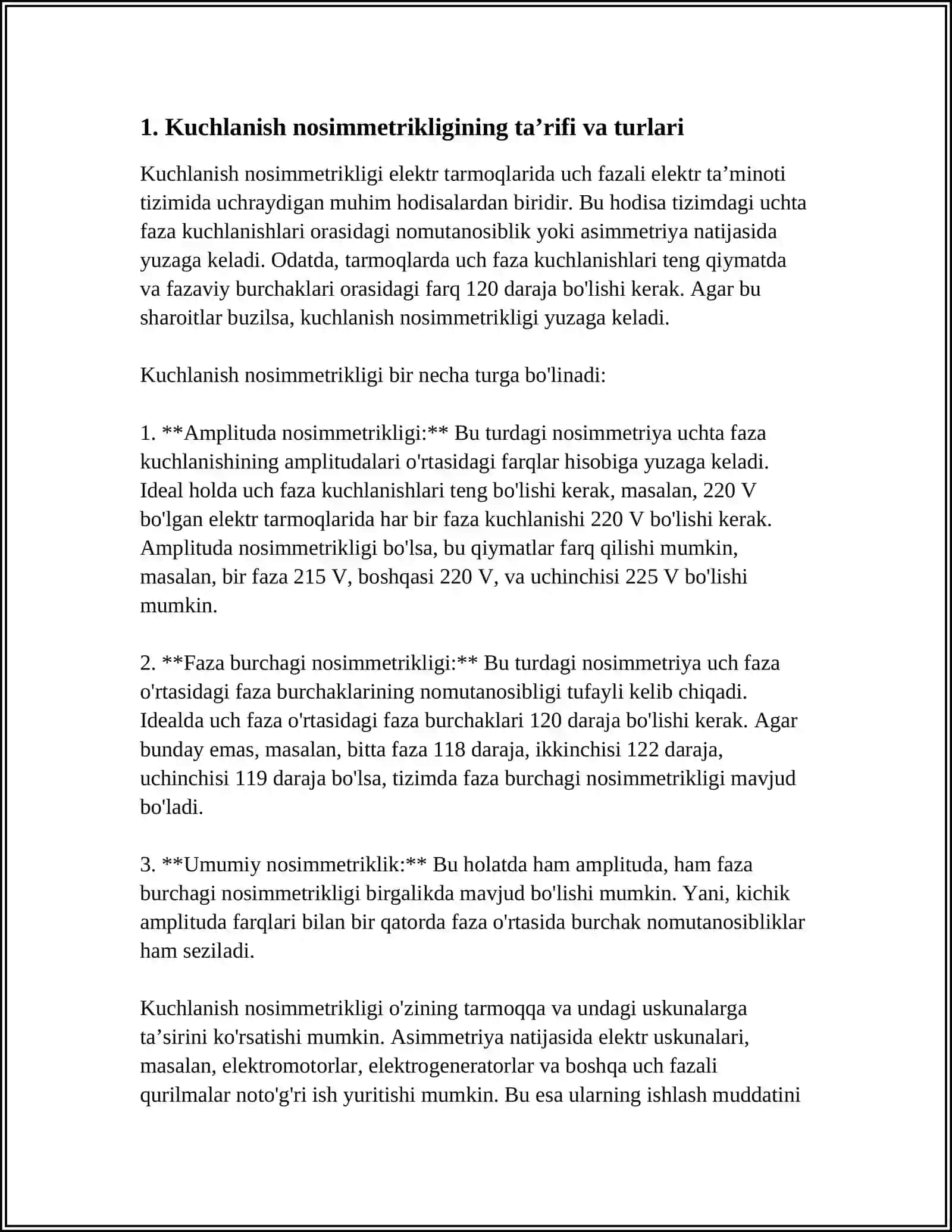 Kuchlanishning Nosimmetrikligi va Nosinusoidalligi 3