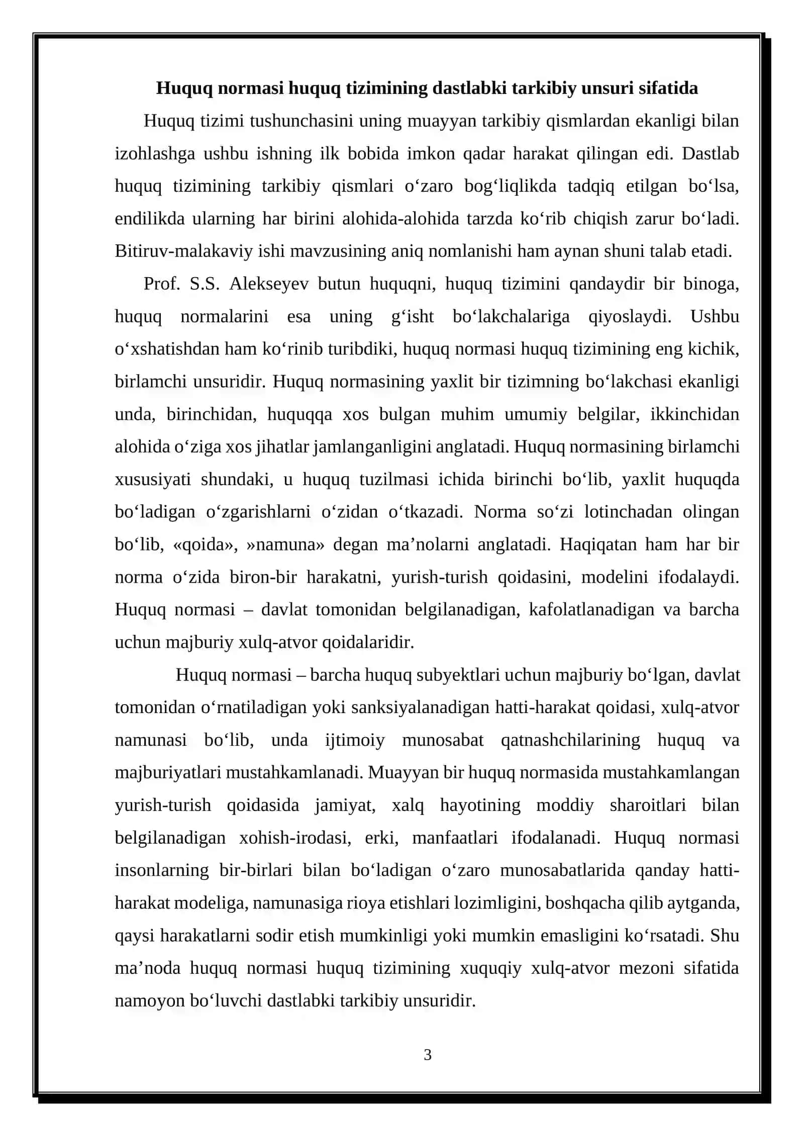 “HUQUQ TIZIMINING TARKIBIY TUZILISHI” MAVZUSIDAGI KURS ISHI 3