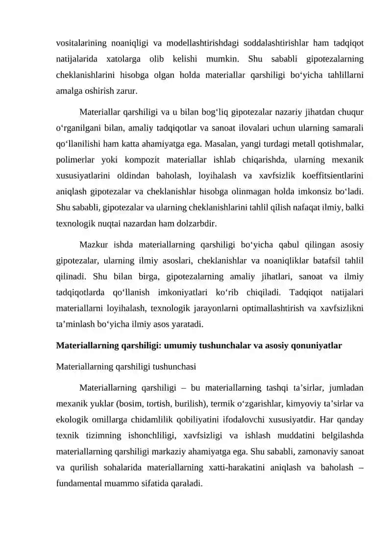 Materiallar qarshiligida qabul qilingan asosiy gipoteza va cheklanishlar 3