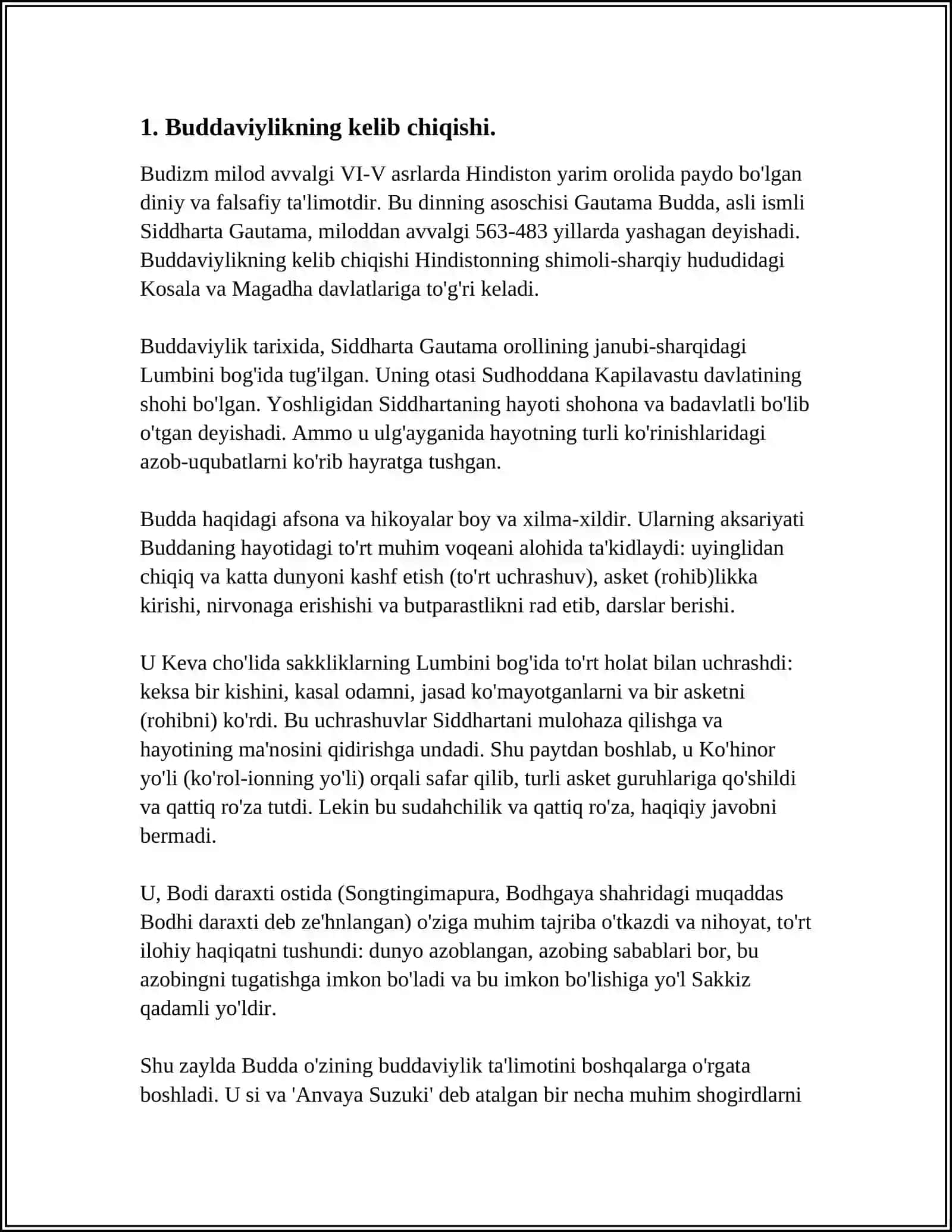 BUDDAVIYLIK DININING PAYDO BÒLISH TARIXI,ASOSIY TA'LIMOTLARI, OQIMLARI VA MANBALARI 3