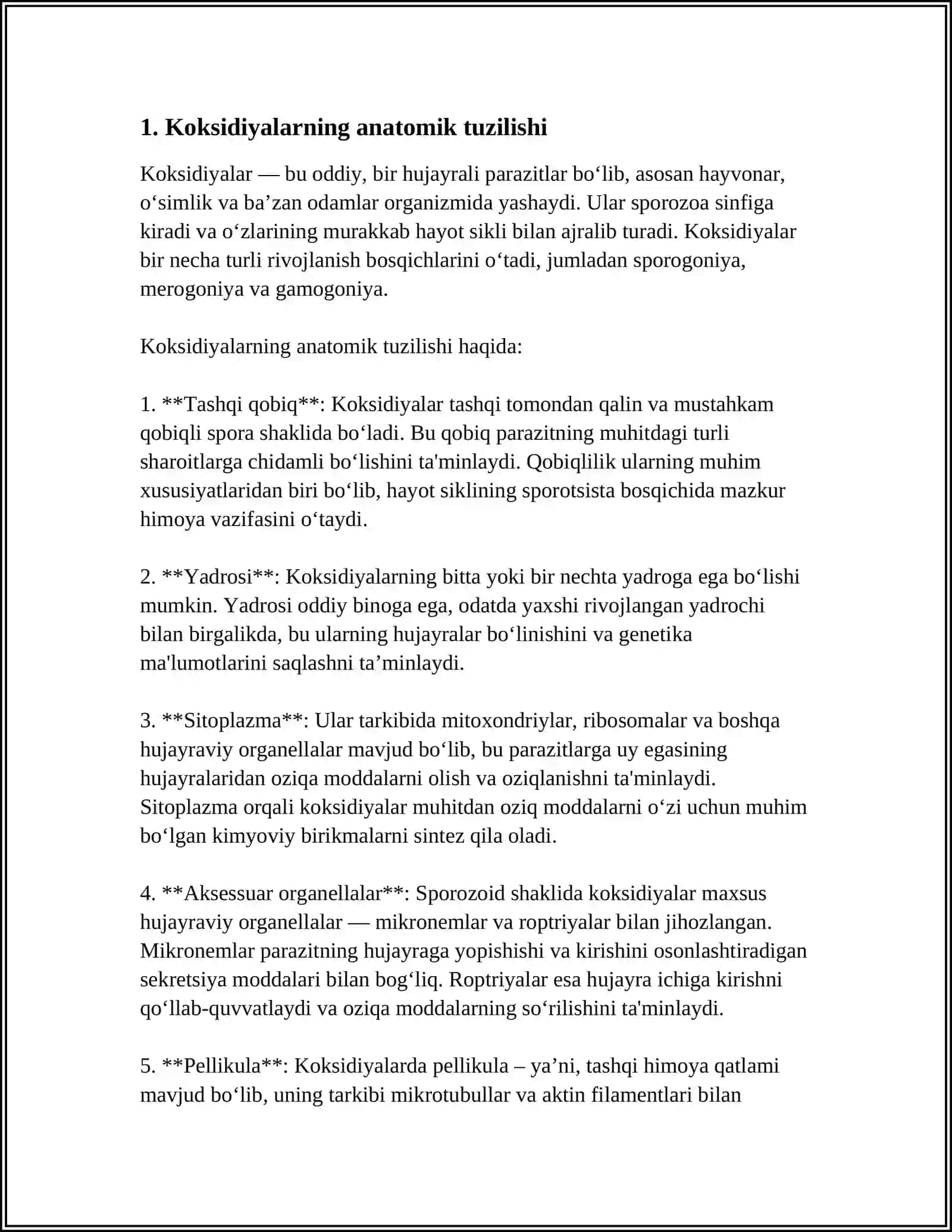 KOKSIDIYALAR TURKUMIGA XARAKTIRISTIKA.KOKSIDOZ KASALIGI QOʻZGʻATUVCHISI 3