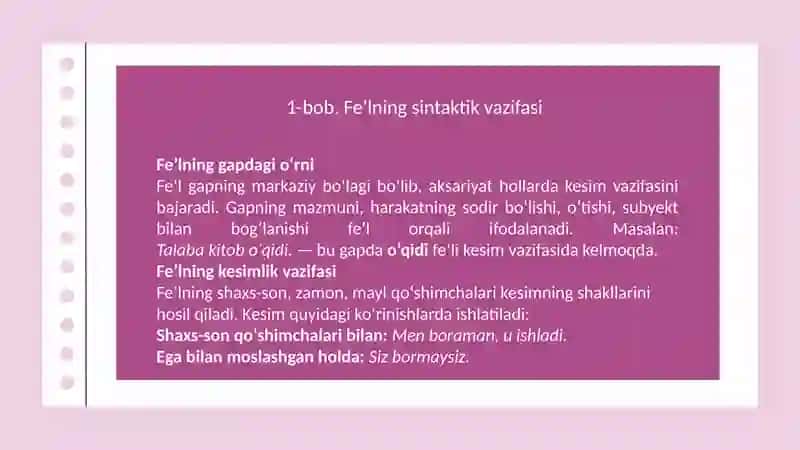 “Fe'lning sintaktik vazifasi va vazifaviy shakllari” 3