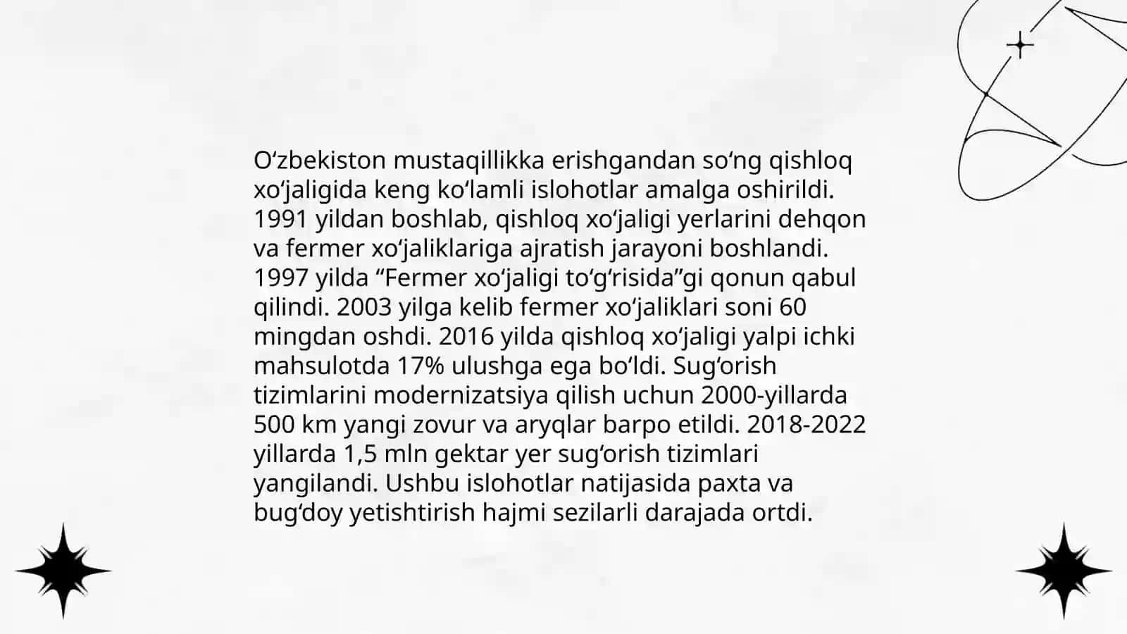 Mustaqillik yillarida qishloq xójaligi va sanoat sohasidagi ózgarishlar 3