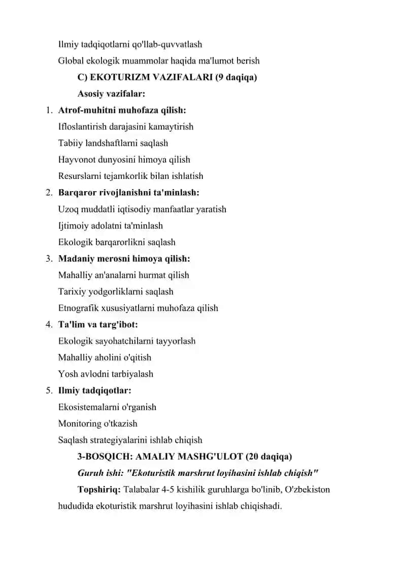Ekoturizm tushunchasi maqsad va vazifalari 3