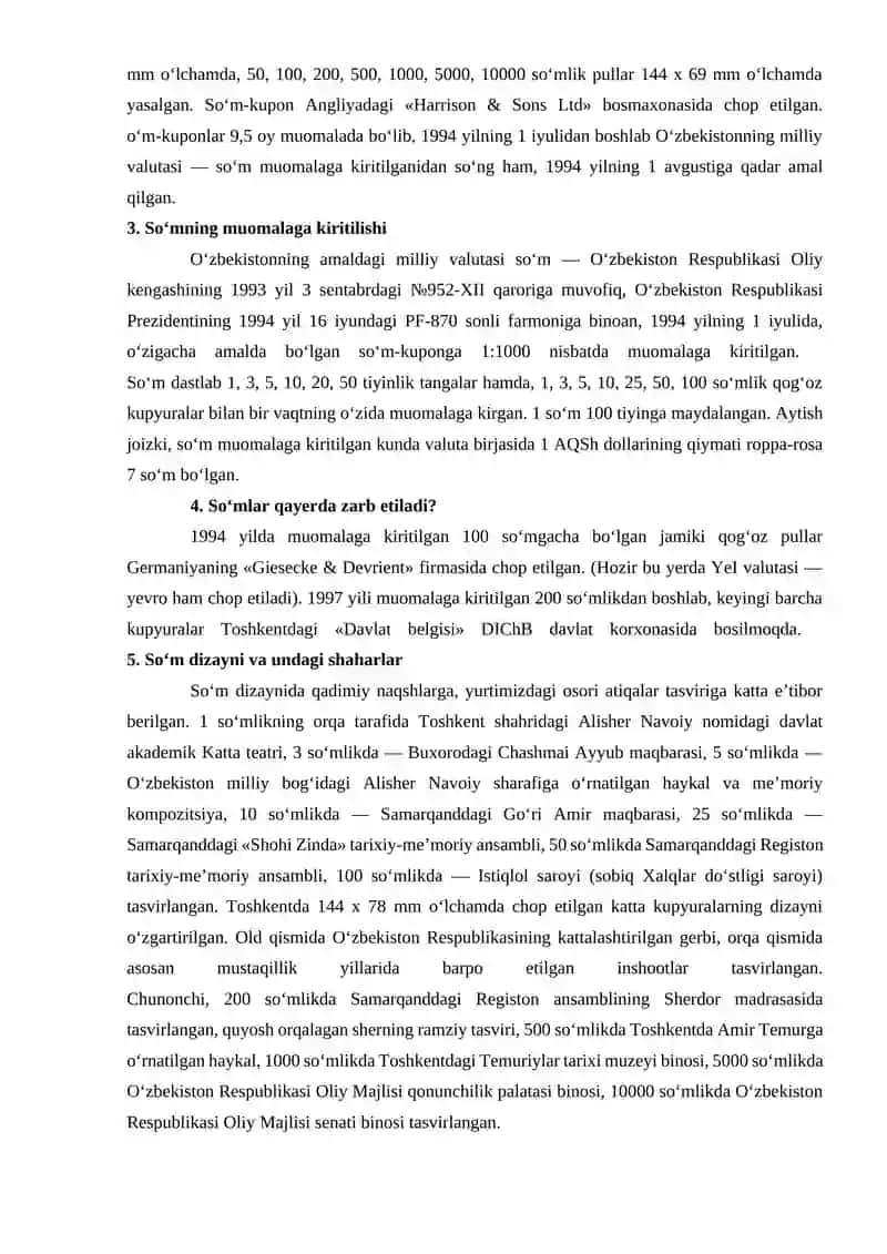 O'zbekistonda milliy valyutaning muomalaga kiritilishi 3