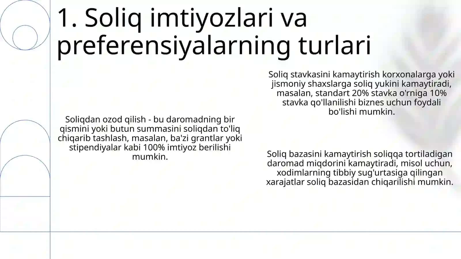 Soliq imtiyozlari va preferensiyalarining turlari 3