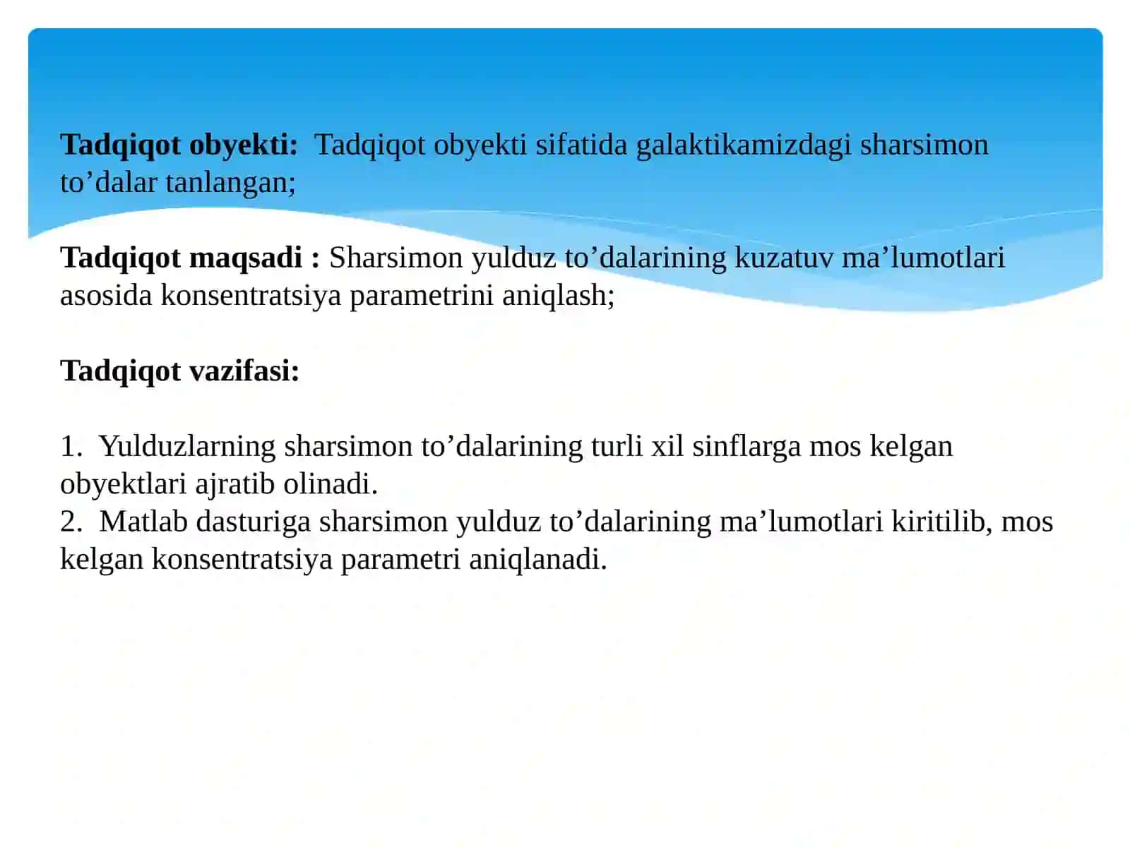 Yulduzlar fazoviy konsentratsiyasini sharsimon to'dalar uchun aniqlash 3