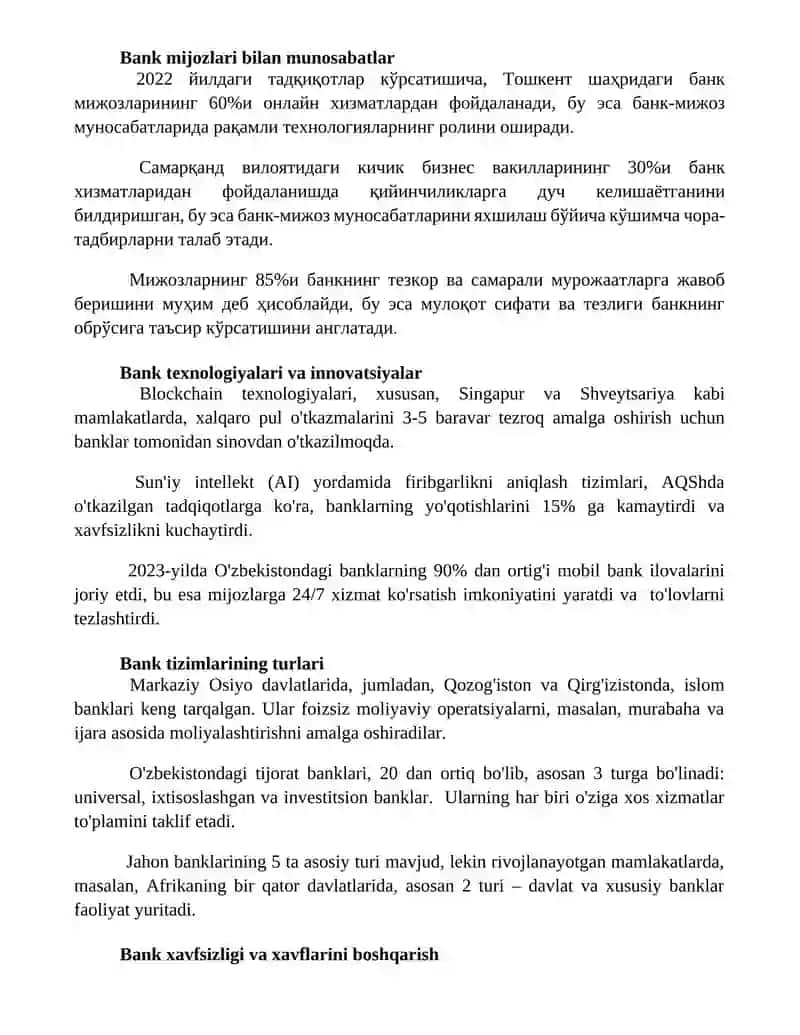 Bank tizimi: mazmuni turlari va elementlari 3
