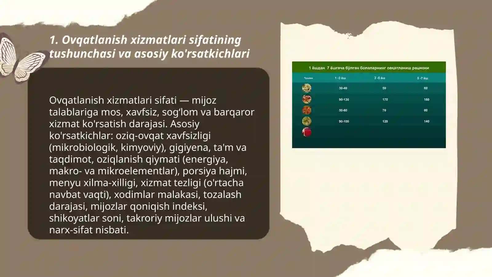Ovqatlanish xizmatlari sifatini ifodalovchi ko'rsatkichlar va sifatini baholash usullari 3