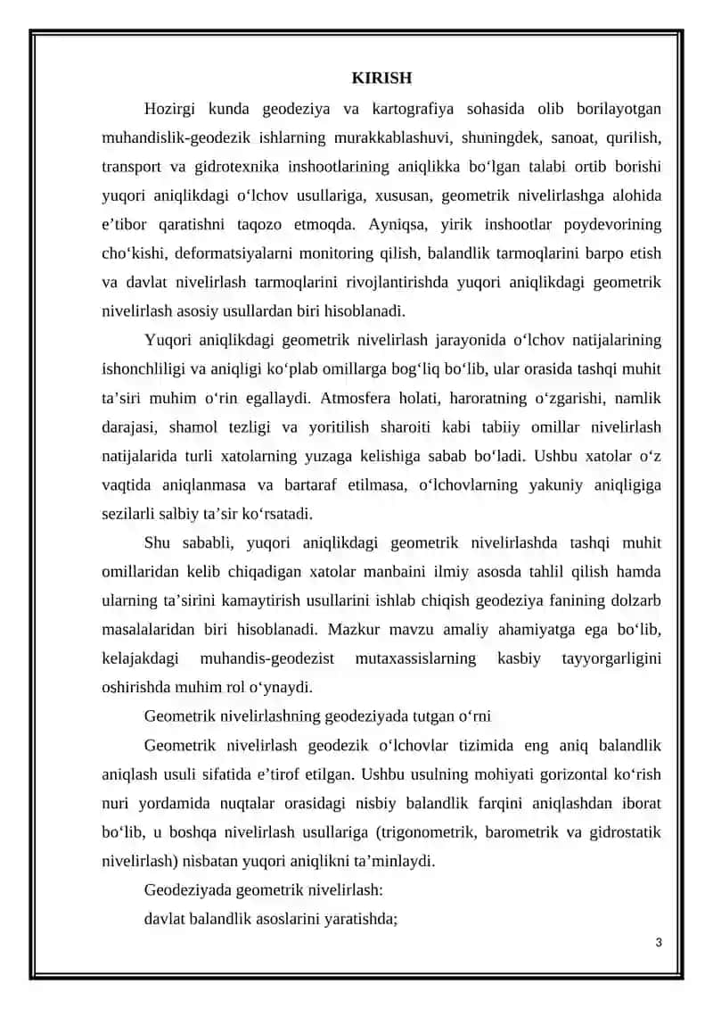 Yuqori aniqlikdagi geometrik nivelirlashda xatolar manbai va ularning ta’sirini kamaytirish usullari 3