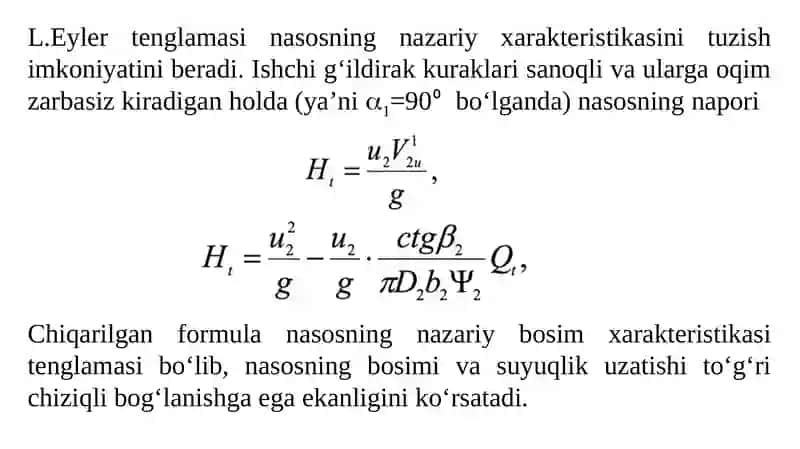 Ma’ruza.Nasoslarning xarakteristikalari. Nasoslarning nazariyxarakteristikasi 3