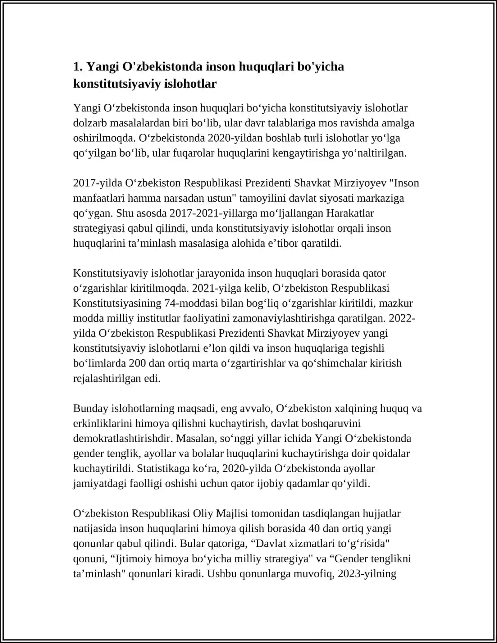YANGI O'ZBEKISTONDA INSON HAQ-HUQUQLARI KAFOLATINING YARATILISHI 3