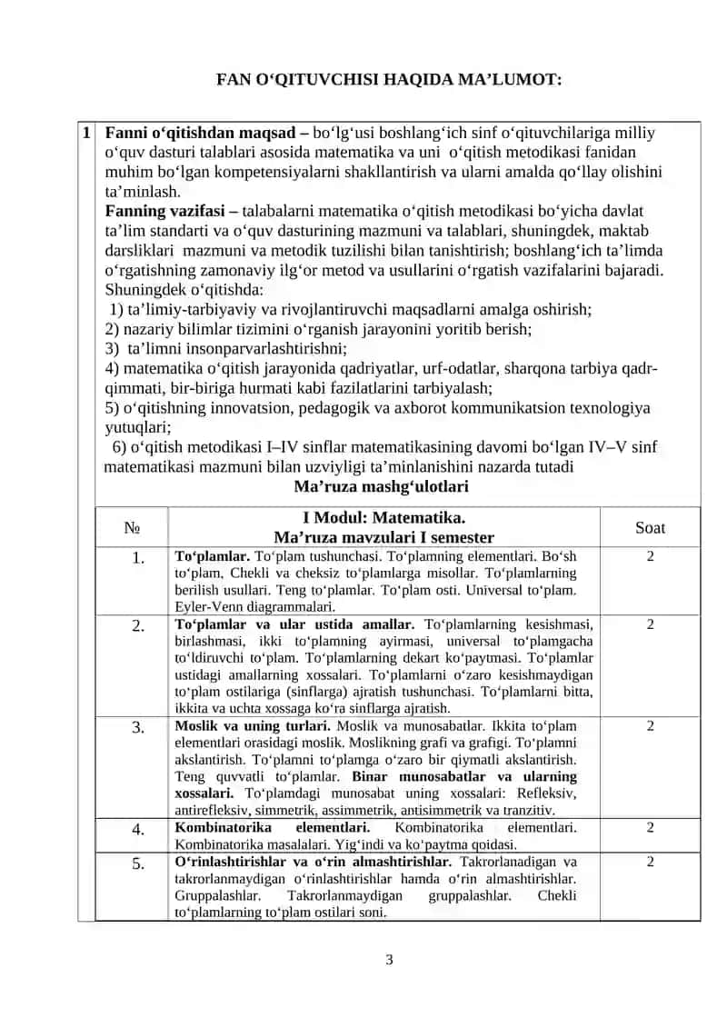 Matematika va uni o‘qitish metodikasi 3