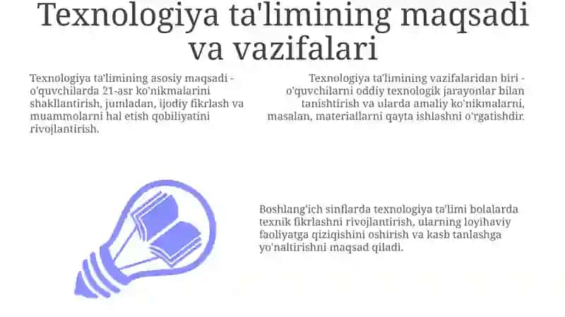 Boshlang'ich sinflarda texnologiya talimi tuzilishi oʻziga xos xususiyatlari va mazmuni 3