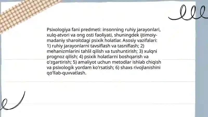 Psixologiya fanining predmeti, mazmuni kelib chiqish tarixi 3