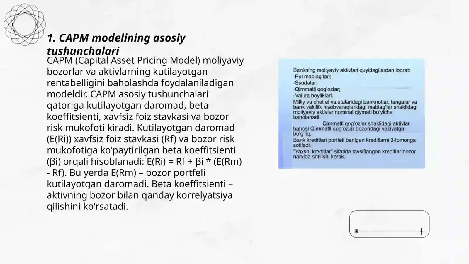 Moliyaviy aktivlar daromadliligini baholash modeli CAPM ning mazmuni 3