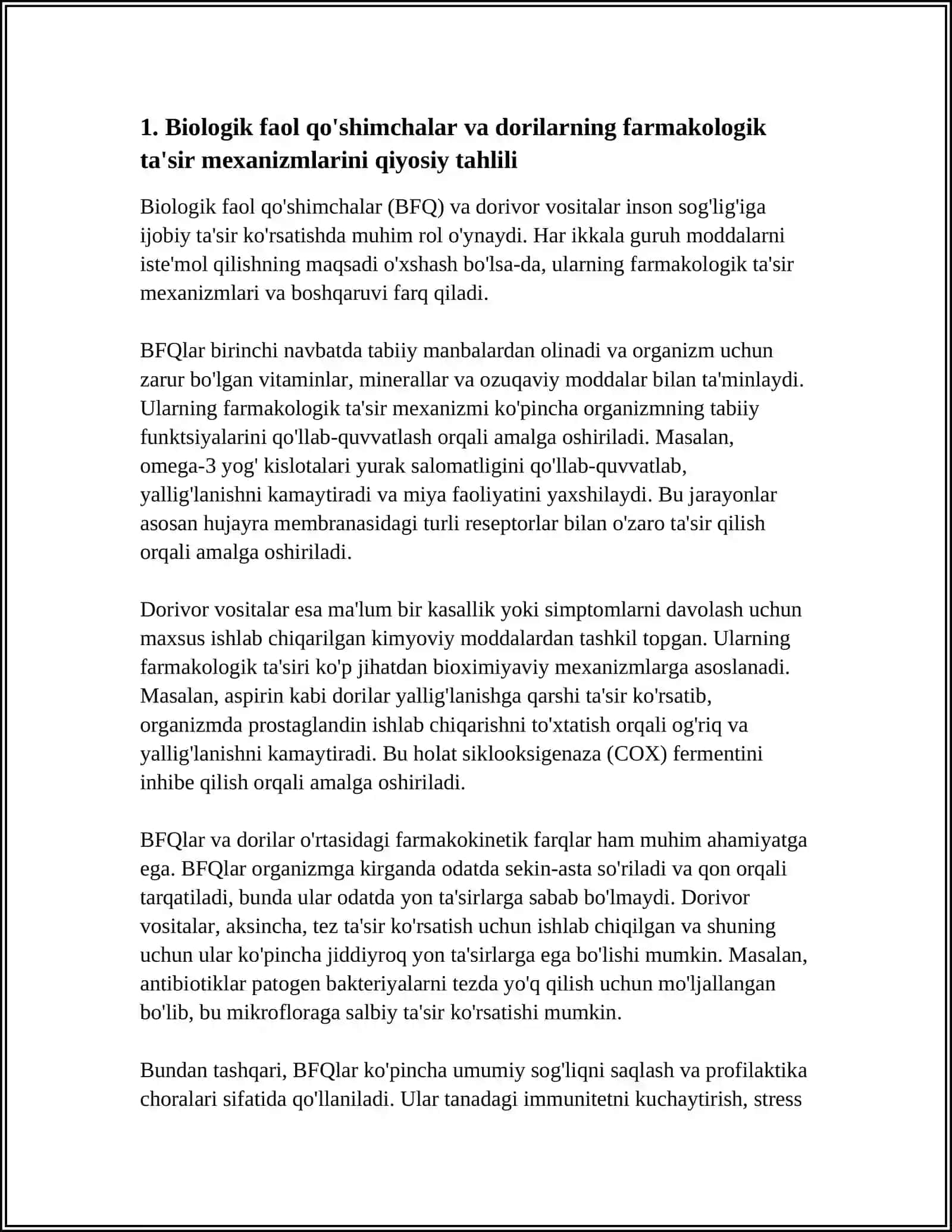 BIOLOGIK FAOL QO'SHIMCHALAR VA DORI VOSITALARINING QIYOSIY TAHLILI 3