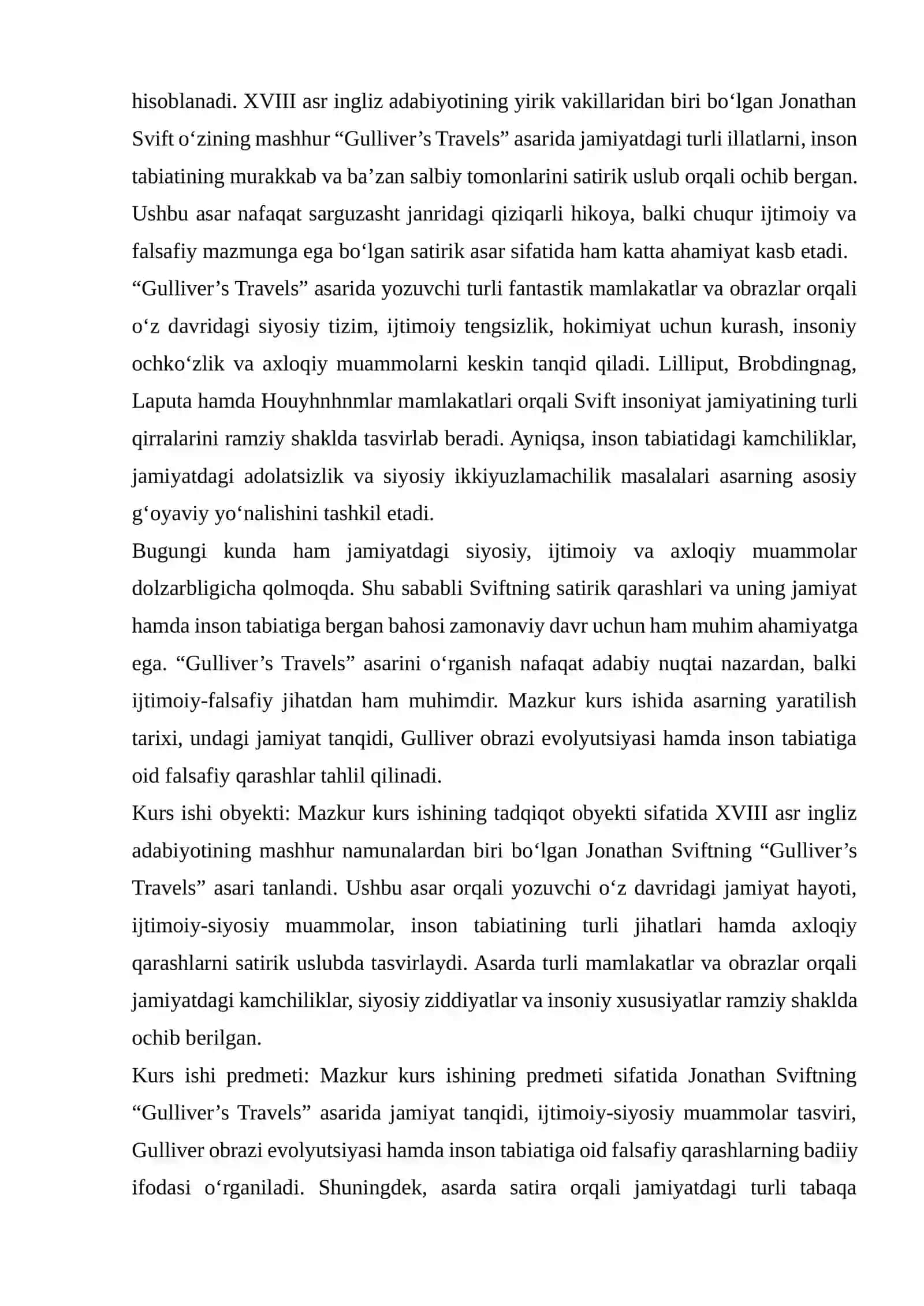Jonatan Sviftning “Gulliver’s travels” asaridagi jamiyat va inson tabiati tanqidi mavzusi 3