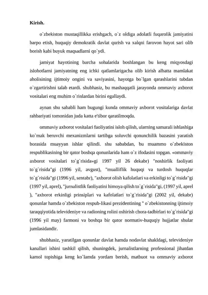 O'ZBEKISTON RESPUBLIKASIDA OMMAVIY AXBOROT VOSITALARINING FAOLIYATI (O'ZGARISH VA MUAMMOLARI) 3
