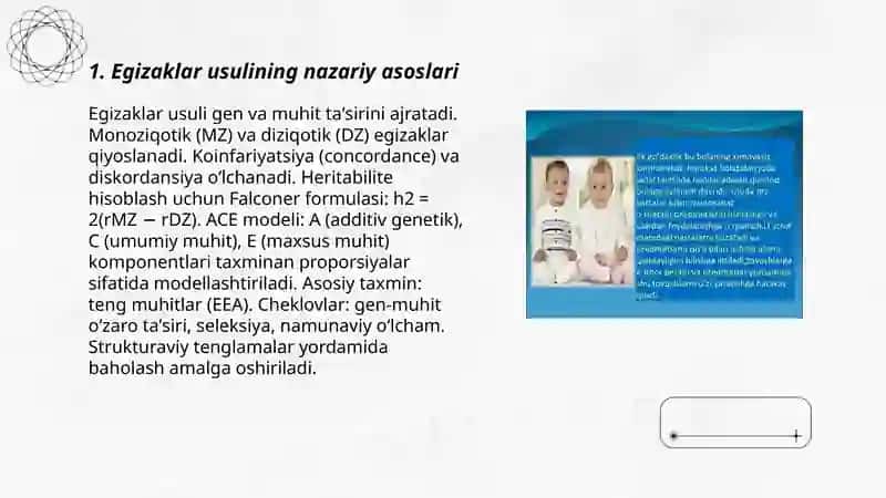 Egizaklar usuli, gen va atrof muxitni bir-biriga tasiri 3