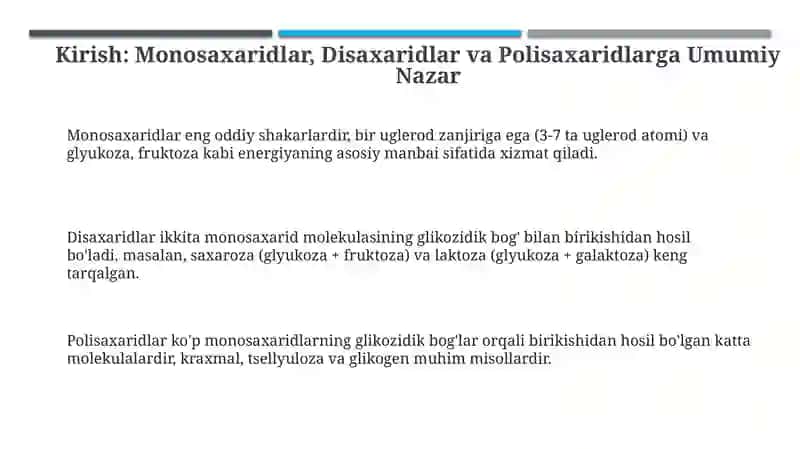 Disaxaridlar monosaxaridlar va polisaxaridlarga xos tajribalar 3