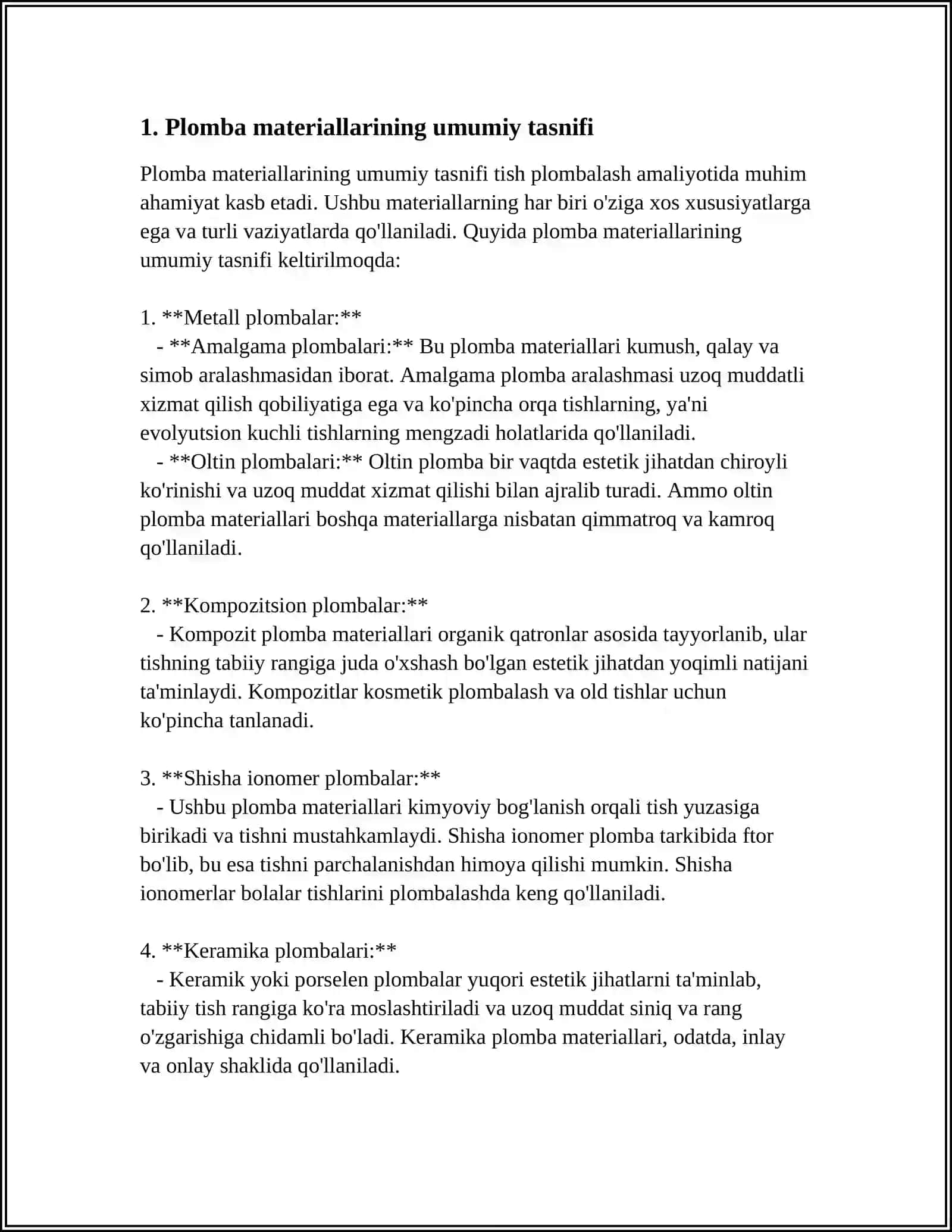 ORTOPEDIK STOMATOLOGIYA AMALIYOTIDA QO‘LLANILUVCHI PLOMBA MATERIALLARINING VA ADGEZIV SISTEMALARINING KLASSIFIKATSIYASI 3
