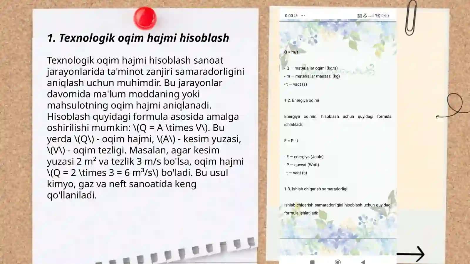 Texnologik oqimning dastlabki hisobi formulalar 3