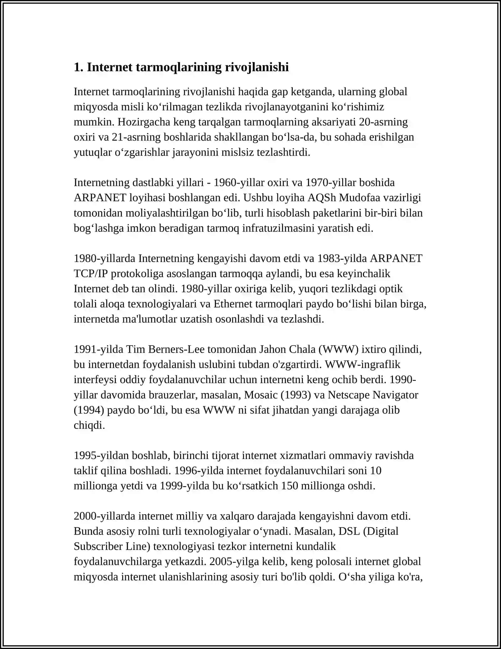 MUSTAQIL ISH Mavzu: GLOBAL KOMPYUTER TARMOQLARI 3
