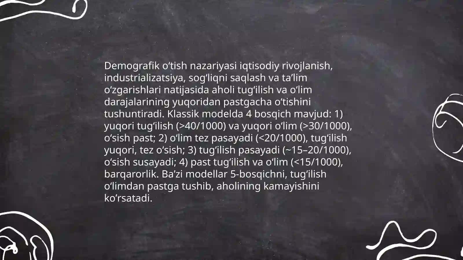 Demografik oʻtish bosqichlari va ushbu jarayonni dunyo hududlari boʻylab ahamiyati 3