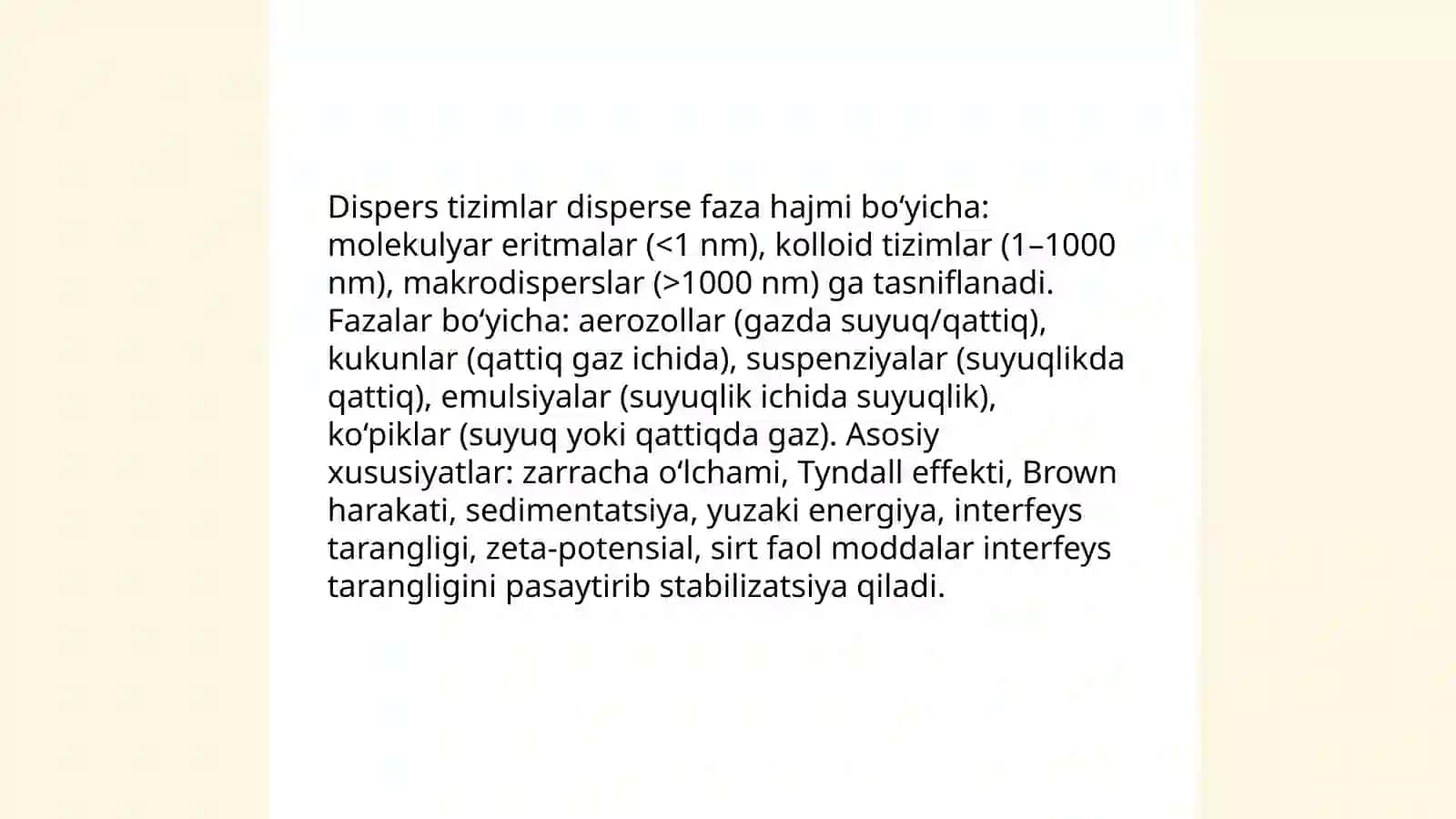 Dispers tizimlarning turli sinflari 3