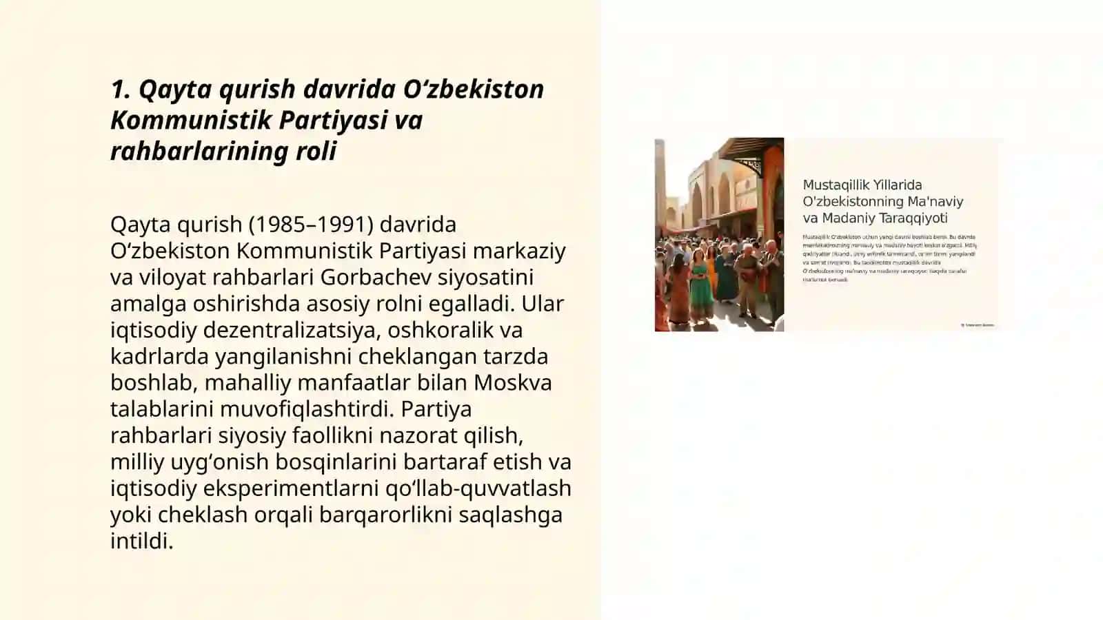 Qayta qurish davrida Oʻzbekiston Kommunistik Partiyasi va rahbarlarining roli 3