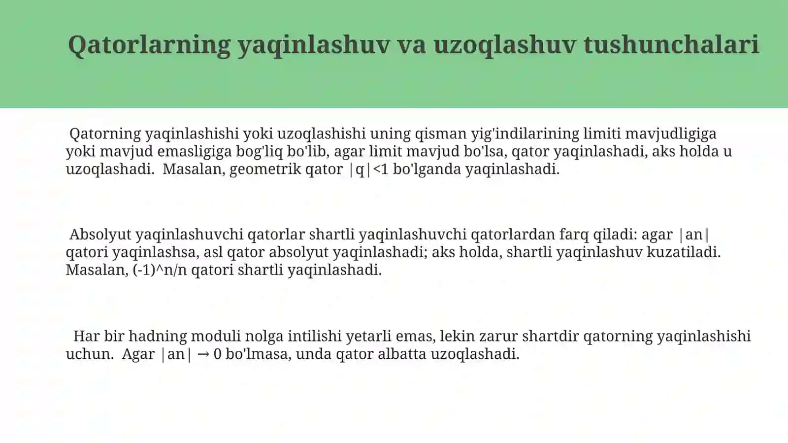 Yig'iladigan Qatorlar Haqidagi Teoremalar 3