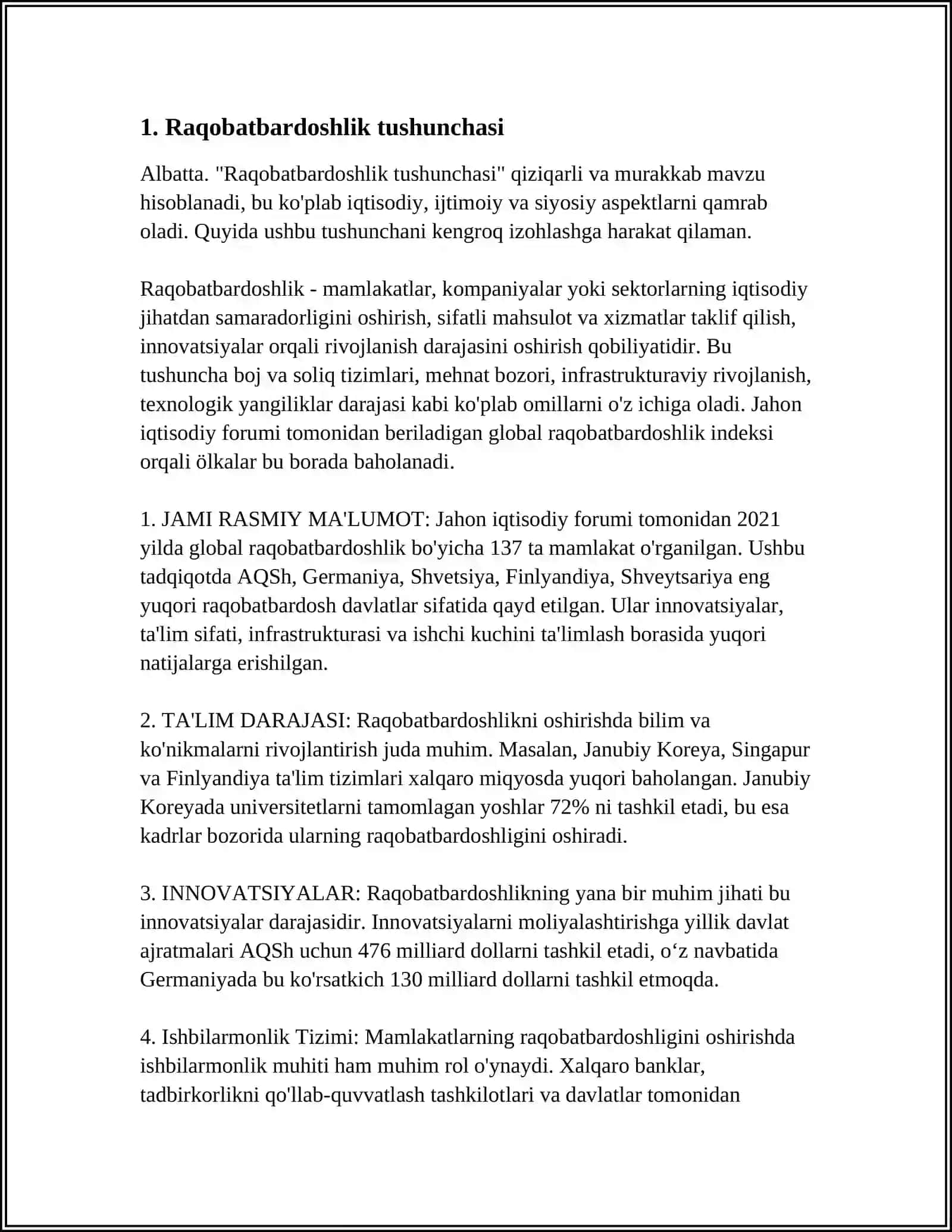 IQTISODIYOTNING RAQOBATBARDOSHLIGINI OSHIRISH IQTISODIY XAVFSIZLIKNI TAMINLASH OMILI 3