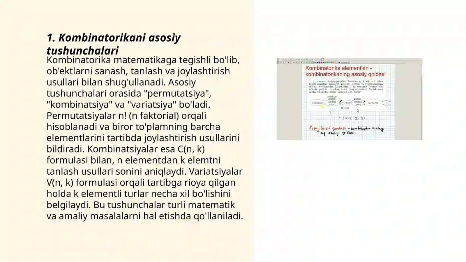 Kombinatorika mavzusidagi formulalar yordamida yechiladigan masalalar yechimi 3