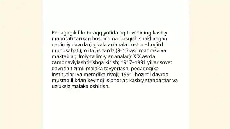 Pedagogik firk taraqqiyotida oqituvchining kasbiy maorai hamd burch va masuiyatlari 3