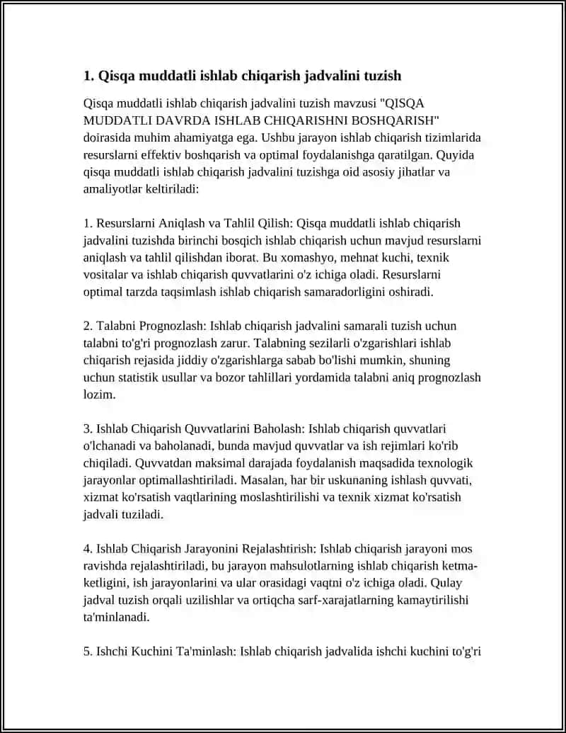 Qisqa muddatli ishlab chiqarish jadvalini tuzish 3