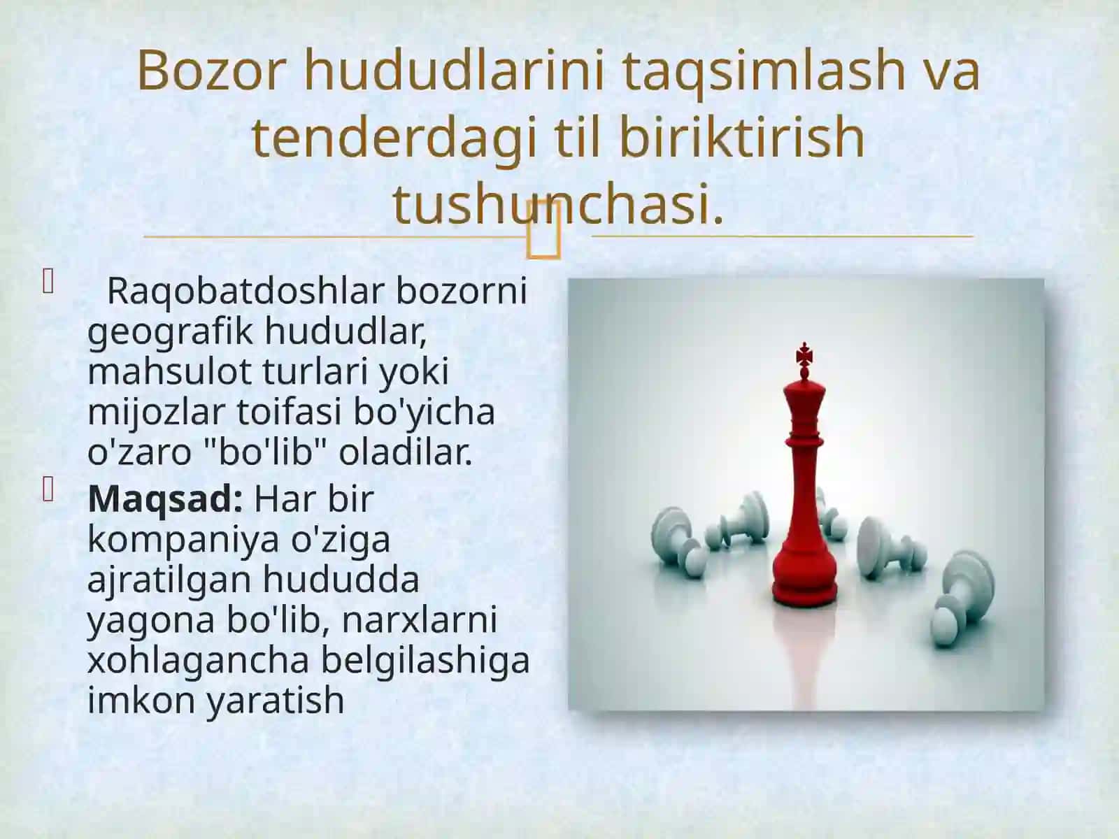 Bozor hududlarini taqsimlash hamda tenderdagi g’oliblik bo’yicha til biriktirish holatlarini fosh qilish mexanizmi 3