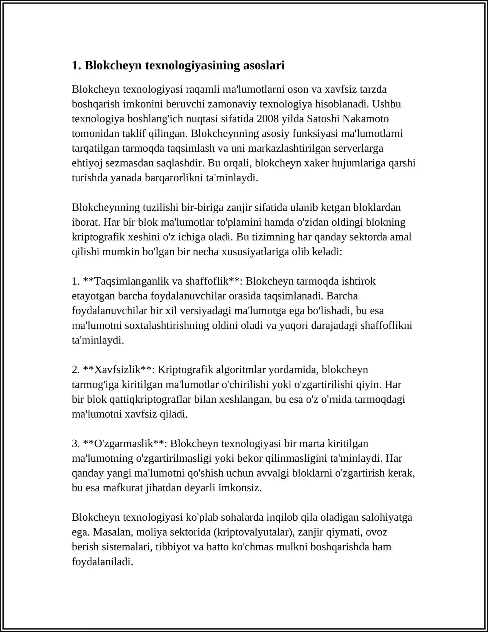 BLOKCHEYN VA UNDAN IQTISODIY SOHALARIDA FOYDALANISH IMKONIYATLAR 3