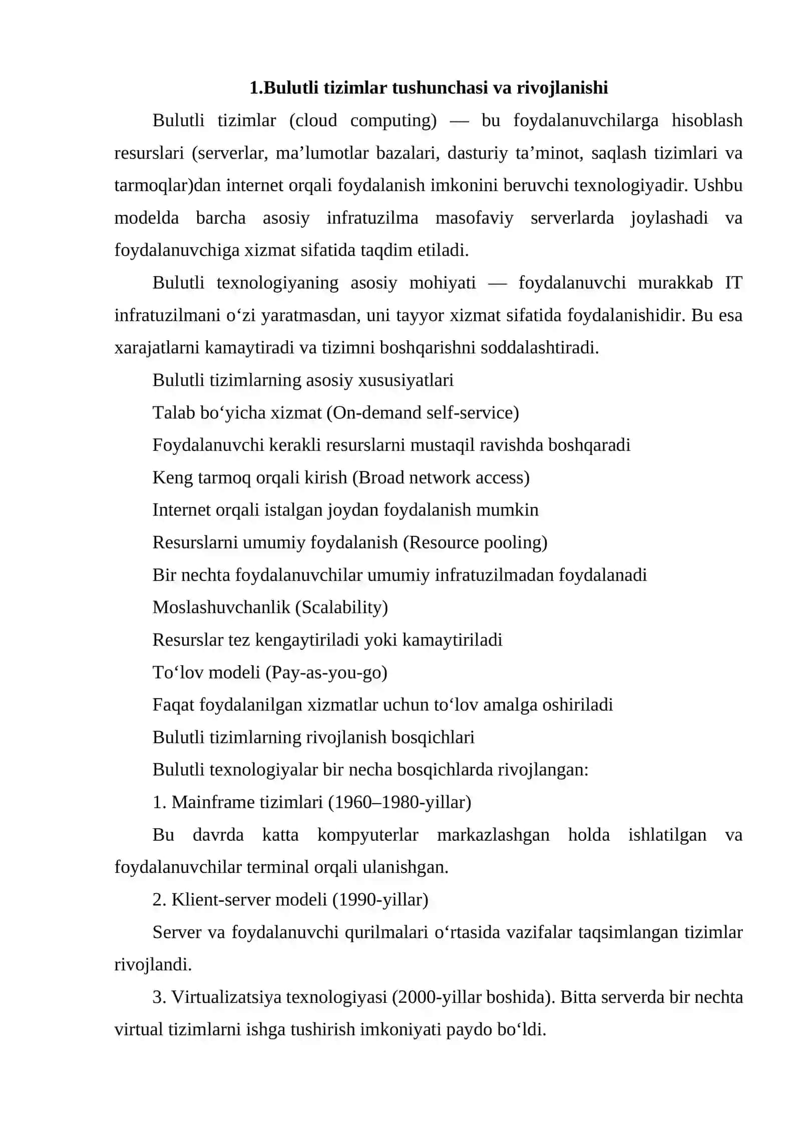 BULUTLI TIZIMLAR ARXITEKTURASI: IAAS, PAAS, SAAS DARAJALARI 3