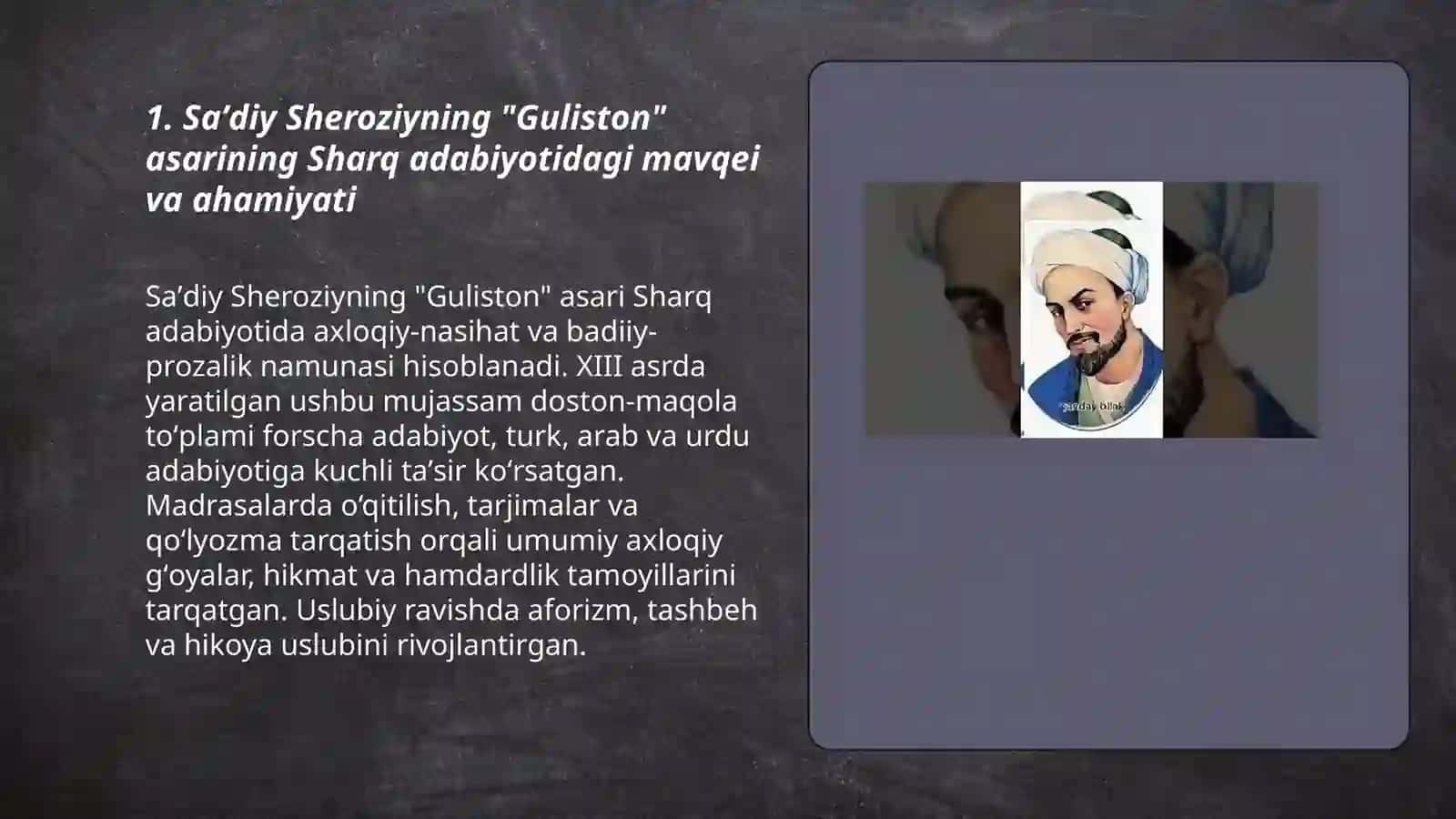 Saʼdiy Sheroziy "Guliston" asarining Sharqda tutgan oʻrni 3