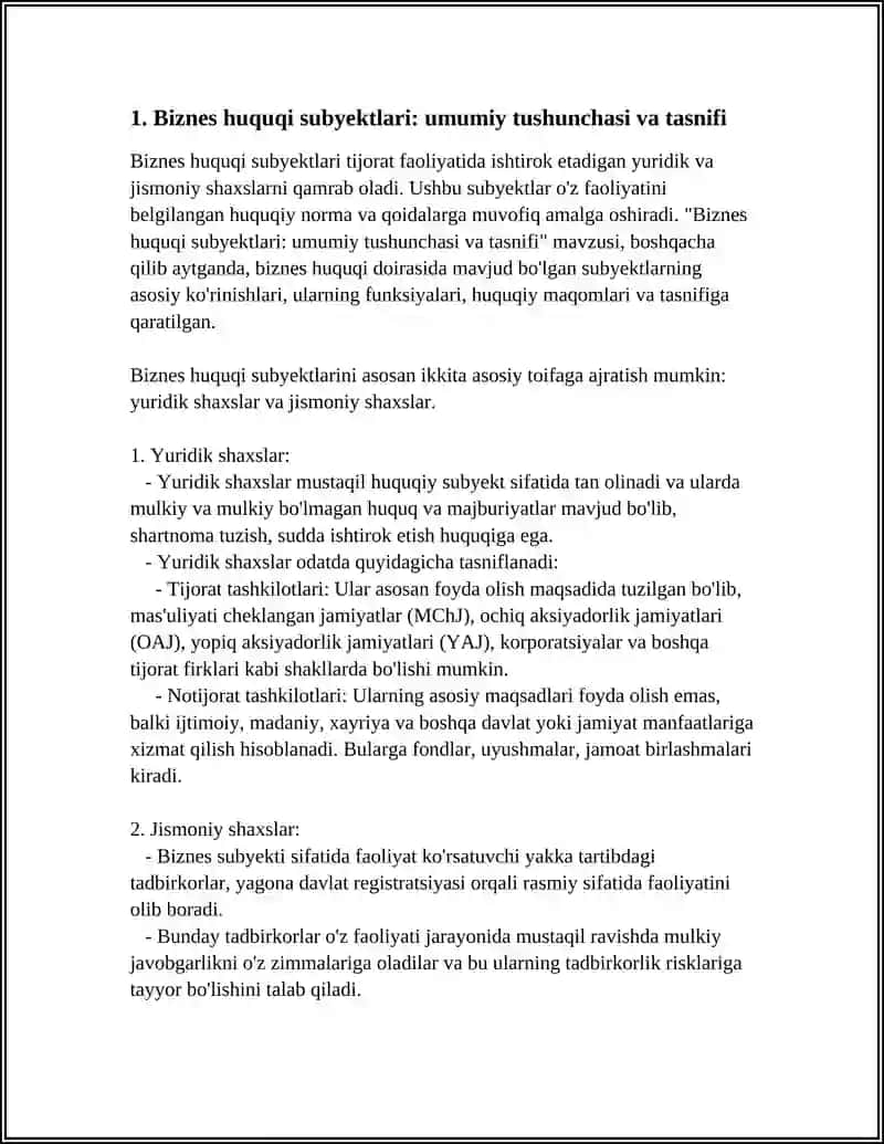 BIZNES HUQUQI SUBYEKTLARI TASNIFI 3
