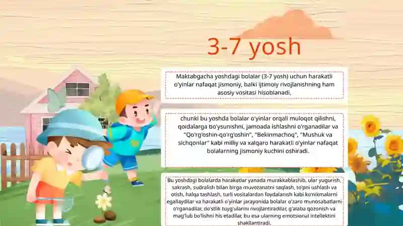 Maktabgacha yoshdagi bolalar yosh guruhlari kesimida harakatli oʻyinlar kartotakasi 3