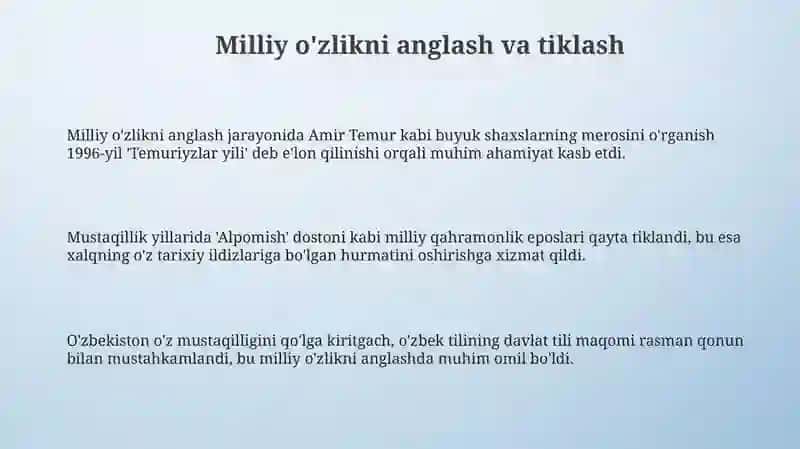 Mustaqillik yillarida O'zbekistondagi manaviy va madaniy taraqqiyot 3