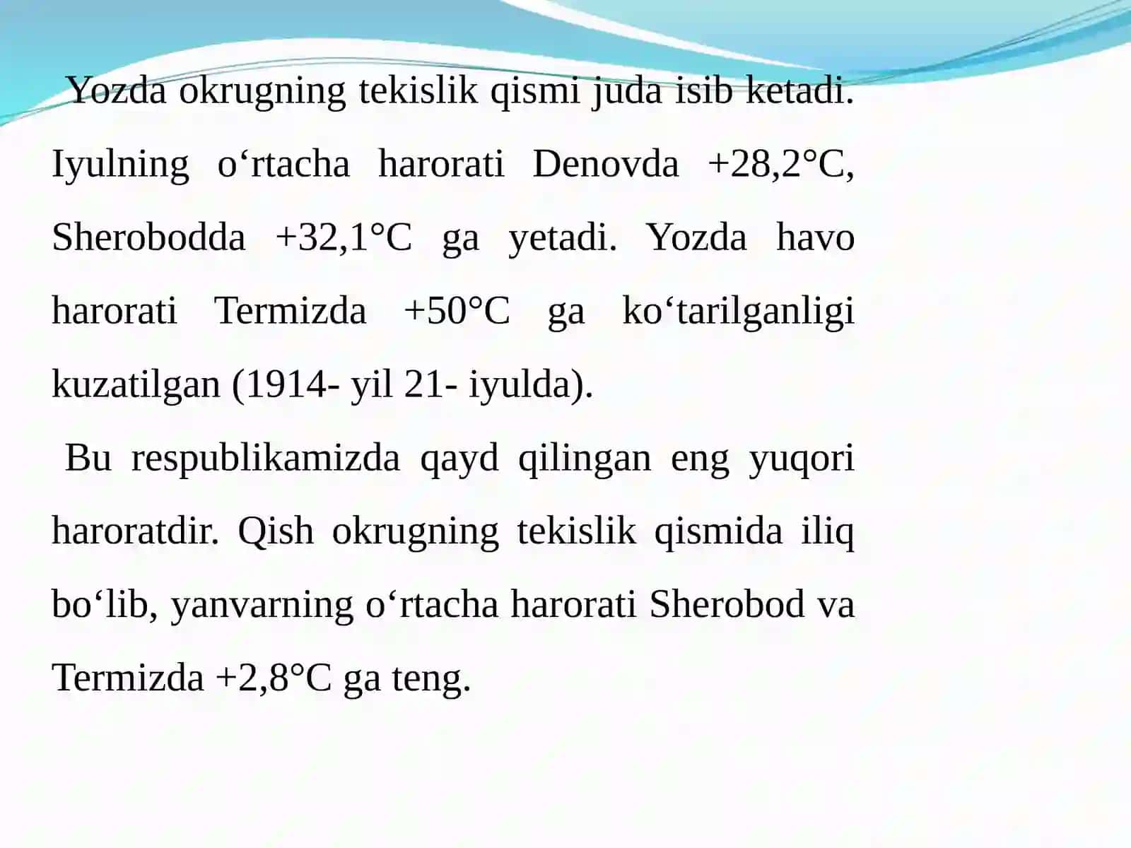 Surxondaryo Iqlimi, suvlari, tuproqlari va hayvonot dunyosi 3