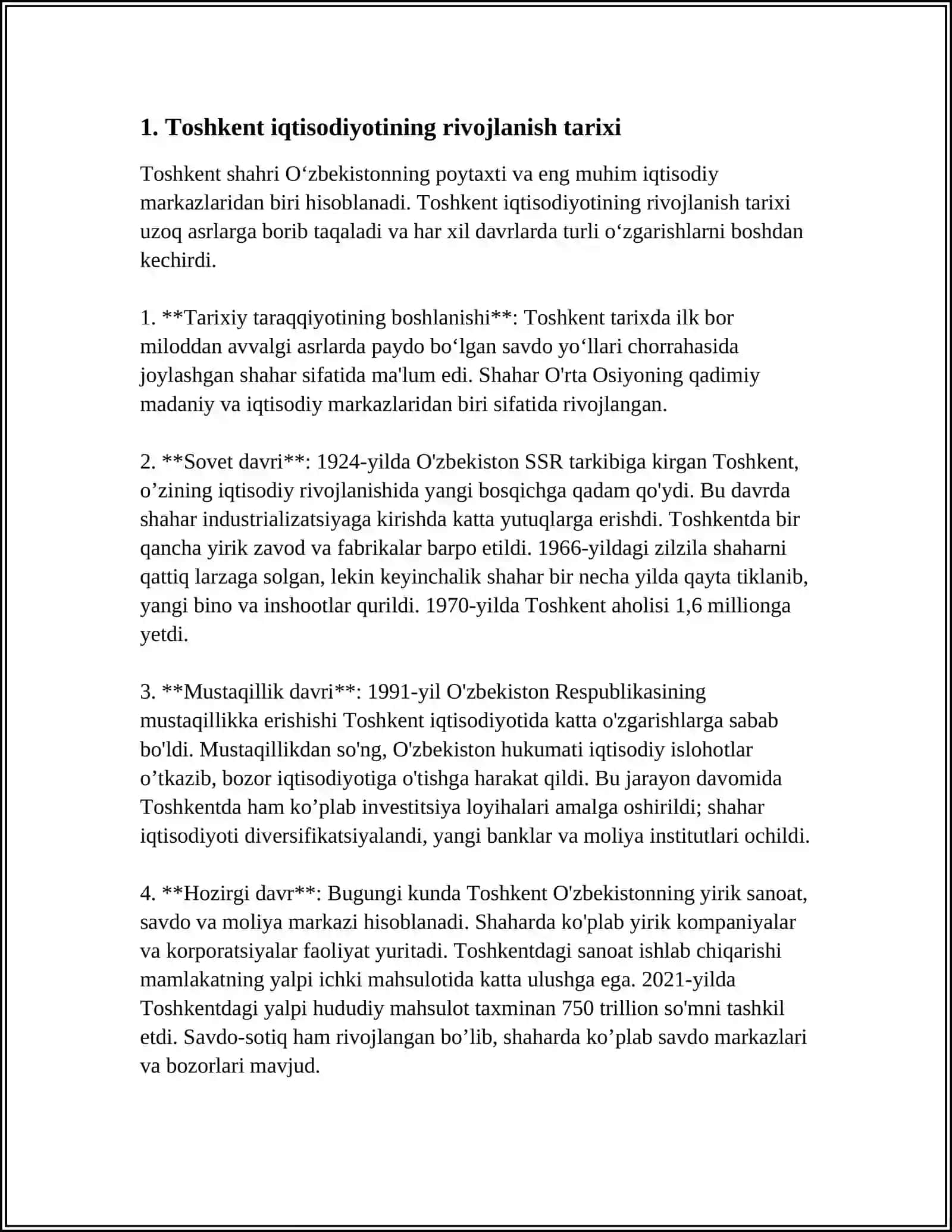 Toshkent iqtisodiyotining rivojlanish tarixi 3