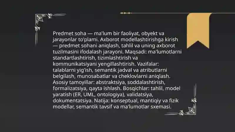 Predmet soha axborotini modellashtirish asoslari 3