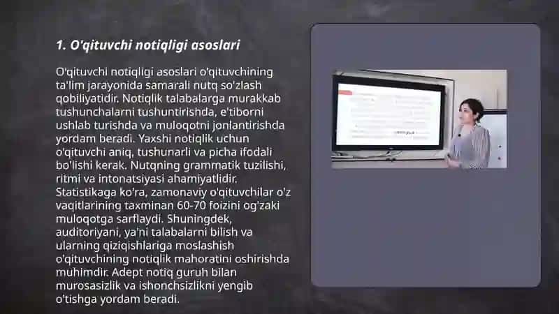 O'qituvchining nutiq tehnikasi xa notiqlik madaniyati Abduvosiyeva (Haydarova)Maftuna 5-kurs 512-guruh talabasi 3