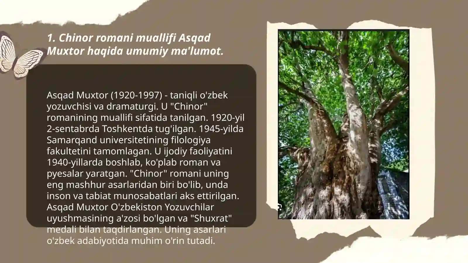 Asqad Muxtorning Chinor romani matni bilan ishlash mavzusini o'quvchilarga tushuntirishda interaktiv metodlardan foydalanish 3